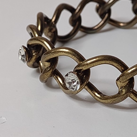 Vintage Gold Tone Metal And Clear Rhinestone Bangle - Picture 6 of 12